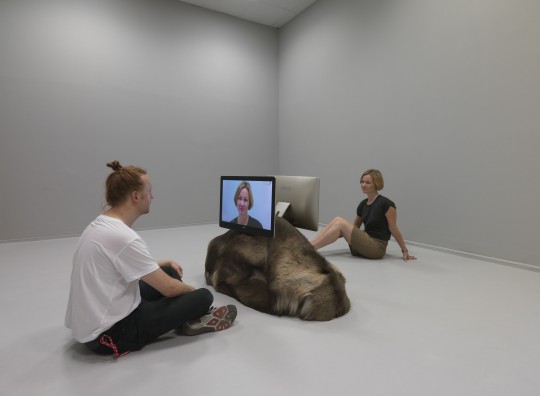 Natascha Sadr Haghighian, onco-mickey-catch (2016); Ausstellungsansicht Neuer Berliner Kunstverein, 2016, Foto: Jens Ziehe